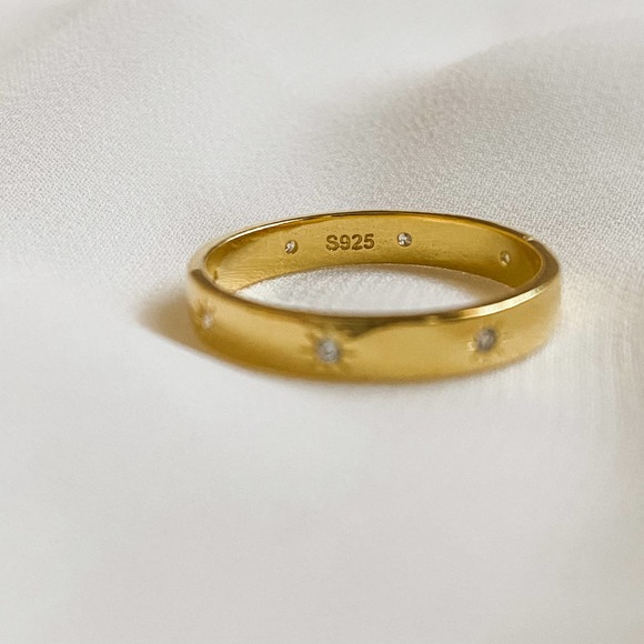 Gold 925 Sterling Sun CZ Diamond Ring - Picture 6 of 9